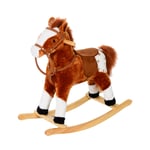 Kids Rocking Horse Classic Toy Plush Wood Pony Riding Rocker Neigh Sound Brown