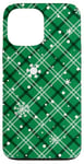 iPhone 13 Pro Max Snowflakes Green Plaid Winter Christmas Pattern Case