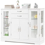 Costway - Buffet de Cuisine ,Meuble de Rangement 107 x 30 x 82 cm Gris Armoire pour Cuisine et Salon Blanc