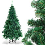 GOPLUS Sapin de Noël Artificiel 210 cm, Arbre de Nöel avec 950 Branches, Base en Fer, Feuilles en PVC, Décoration de Noël, Idéal pour Suspendre Guirlande de Lumières et Etoile, 4 Tailles, Vert