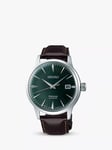 Seiko SRPD37J1 Men's Presage Automatic Date Leather Strap Watch, Black/Green