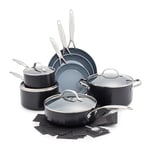 GreenPan Valencia Pro Céramique Anodisée Saine Antiadhésive Batterie de cuisine de 11 Poêles, Sans PFAS, Inclus Poêles à frire, Sauteuses, Casseroles, Induction, Lave-vaisselle,Four,Gris