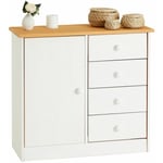 Commode en pin massif lasuré blanc et brun rondo buffet meuble de rangement avec 4 tiroirs et une porte - Blanc/Brun