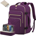 Sac À Dos De Voyage Femme, 40L Cabine Avion Bagage Grand Backpack Travel Ryanair Easyjet, Imperméable Sac Ordinateur Portable 17 Pouces Valise De Randonnée Affaires Travail, Violet