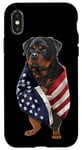 Coque pour iPhone X/XS Chien Rottweiler patriotique enveloppé dans un drapeau américain américain