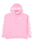 DKNY SPORT Women's Crackle Logo Pullover Hoodie Shirt, Laser Pink, ExtraLarge