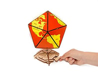 EWA Eco-Wood-Art - ICOSAHEDRAL Globe (Red) - Puzzle 3D mécanique en Bois - Casse-tête pour Adultes et Adolescents -à Monter soi-même sans Colle- 97 pièces