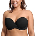 DELIMIRA Femme Soutien Gorge sans Bretelles Grande Taille Bandeau à Armature Bretelle Multiple Noir 95D