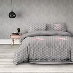 AmeliaHome Parure de lit 2 pièces 155 x 220 cm avec 1 taie d'oreiller 80 x 80 cm - Motif géométrique - en Microfibre - Fermeture éclair - Collection Basic - Flamingo - Gris Clair et Rose