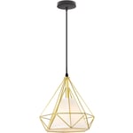 Lustre Suspension Industriel Fer Forgé Éclairage de Plafond Abat-jour Forme Diamant 25cm Lampe Suspension E27 pour Chambre Salon Bar Doré