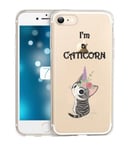 Coque Iphone 7 PLUS iphone 8 PLUS Chat licorne cat cute kawaii fleur caticorn tr