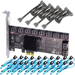 SA3120J Carte PCIE SATA 20 Ports, Câbles SATA et câble d'alimentation 1:5 SATA Splitter Inclus,Compatible avec Windows, Linux, Mac OS, NAS