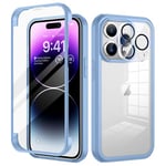 seacosmo Coque iPhone 14 Pro Max Antichoc Housse avec Verre Trempé Protection écran +[9H Dureté Caméra Protecteur] Full Body Bumper Rubuste Integrale Etui pour iPhone 14 Promax - Bleu