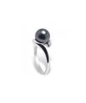 Blue Pearls Womens Black Tahitian Pearl, Diamonds Ring and White Gold 375/1000 - Multicolour - Size O