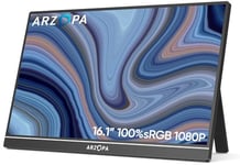 ARZOPA 16.1" Ecran Portable,1920×1080 FHD IPS pour Écran Portable Moniteur avec Tige Unique,Prise en Charge HDMI/Type-C/USB-C,de Jeu de Protection des Yeux pour Ordinateur Portable/PC/Mac/PS3/4/5/Xbox