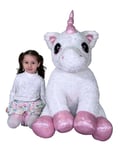 Géant Peluche Licorne 95 CM Assis Poney Blanc Glitter Enfants Jeunes Adultes