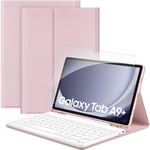 EasyAcc Étui Clavier Compatible avec Samsung Galaxy Tab A9+ 11,5 Pouces avec Film de Protection, [Français], Étui de Protection pour Clavier Amovible avec Porte-Stylo (Rose)