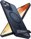 TORRAS Invisible Titanium Stand for iPhone 15 Pro Case [12FT Military Shockproof ] [TOP N56 Magnets] [20W Fast Charging] Truly Completely Flat & Slim Case iPhone 15 Pro Cover - Pstand Black