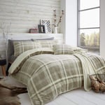 RB River Bank Teddy Bear Fleece Check Tartan Christmas Bedding Duvet Cover Set Cozy Warm Winter (Mink/Natural, Double)