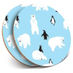 2 x Coasters - Blue Polar Bear Penguin Winter Ice  #44385