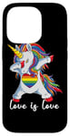 Coque pour iPhone 14 Pro Rainbow Unicorn Love Is Love Is Love LGBT LGBTQ Gay Lesbian Pride