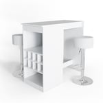 Set de table de bar Ross, Blanc, 115 x 50 cm avec 2 tabourets de bar Vicco