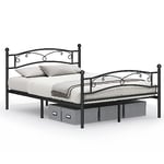 VASAGLE Lit 2 Personnes en Métal, Cadre de Lit 2 Places, pour Matelas de 140 x 190 cm, Lit d'Invité, pour Adulte, Adolescent, Montage Facile, Noir RMB073B01