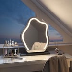 EMKE Miroir Maquillage Lumineux 58.2x45cm,Forme Irrégulière,Miroir LED Maquillage avec Touch+3 Couleurs claires+Fonction mémoire,Base Amovible et Support réglable,Miroir Maquillage (Noir)