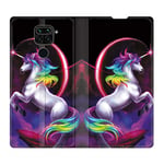 Housse Cuir Portefeuille pour Xiaomi Redmi Note 9S / 9 Pro Licorne Arc en Ciel