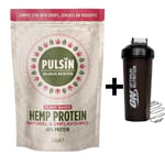 Pulsin Protein Powder Plant Based Hemp Unflav 250G + ON Shaker DATED DEC/2022