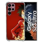 Cokitec Coque Renfocée en Verre Trempé pour Samsung Galaxy S23 Ultra Manga One Piece Luffy