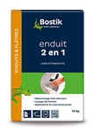 Bostik Enduit de Lissage et Rebouchage 2 en 1, Rebouchage Très Résistant jusqu'à 1cm, Lissage de Finition, En Poudre, Blanc, Sac de 15 kg