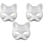 Katt Mask Vit Katt Mask Blank DIY Halloween Mask Djur Halvmask Maskeradbal A