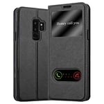 cadorabo Coque pour Samsung Galaxy S9 Plus en Noir COMÈTE - Housse Protection avec Stand Horizontal et Deux Fenêtres - Portefeuille Etui Poche Folio Case Cover