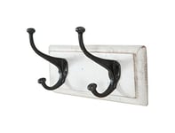 Biscottini Porte-manteau mural 30,5 x 11,5 x 15,5 cm – Porte-manteau en bois massif et fer forgé à la main, finition blanc antique – Fabriqué en Italie