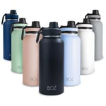 BOZ Gourde Isotherme En Acier Inoxydable 1L, Sans BPA, Isolation Sous Vide | Gourde Inox Avec Couvercle Anti Germe, Bouteille d'Eau 1 Litre pour Bureau, Sport, Voiture, Randonnée, Gym (Noir mat)