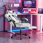 Woltu - Chaise Gaming Pivotante à 360°, Fauteuil Ergonomique Réglable en Hauteur, Chaise d'Ordinateur en Tissu Leathaire, Chaise de Bureau, Bleu+Blanc