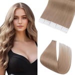 Elailite 20 Pcs Tape in Hair Extensions Real Human Hair - Seamless Skin Weft Real Remy Hair Extension Invisible - #22 Champagne Blonde - 16 inches 50g