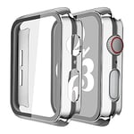 Recata 2 Pièces PC Coque avec Protection ecran en Verre Trempé Compatible avec Apple Watch Serie 6 Se Series 5 Série 4 44mm Protection iWatch légère et Antichoc, 1 Argent+ 1 Transparent