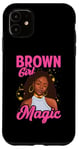 Coque pour iPhone 11 Brown Girl Magic, biracial, reine, fille, épouse, maman, femmes, rose