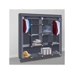 Flasidu - Armoire de rangement penderie pliable vêtements en tissu noir dressing,169.5 x 44 x 168.5/181.5cm,GRIS