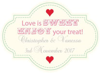  Personalised wedding favour labels, qty of 20 love is sweet, thank you, gift 