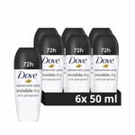 Dove Advanced Care Invisible Dry Anti-perspirant Deodorant pack of 6 with Triple Moisturising technology roll-on for 48 hours of protection 50 ml