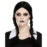 Adults Black Plaited Wig Wednesday Book Day Halloween Fancy Dress Accessory