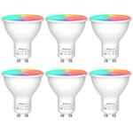 Orbecco GU10 LED Bulbs, Smart Wi-Fi GU10 Light Bulbs Cool Light Warm Light Spotlight, 5W, 2700K-6500K, Dimmable Colour Changing RGB LED Bulbs Compatible with Echo Alexa Google Home, 6-Pack