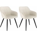 Woltu - Lot de 2 Chaises de salle à manger avec accoudoirs Chaise de cuisine, Chaise de salon en Velours, Pieds en métal, Crème Blanc