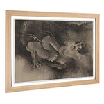 Big Box Art Framed Print of Zhang Zeduan Oriental Nine Dragons Design | Wall Art Picture | Home Decor for Kitchen, Living Room, Bedroom, Hallway, Oak, A2 / 24.5x18 Inch / 62x45cm