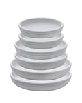 SAROSORA Round Plastic Plant Saucer Drip Tray Set of 6 for Indoor Outdoor Home Garden Flower Plant Container Flower Pot Pallets ((14+17+20cm) x2, White-Grey)