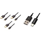 Amazon Basics Câble USB 2.0 A mâle vers micro B (3 lots), 90 cm, Noir & Câble USB Type-C vers USB-A 2.0 mâle - Couleur Noir, 0.9 m