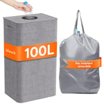 Lifewit 100L Collecteur de Bouteilles avec Couvercle, Poubelle Tri Selectif pour Plastique, Bouteilles Verre, Poubelle Exterieur de Recyclage avec Trou, Poubelle Cuisine Rangement de Bouteilles, Gris